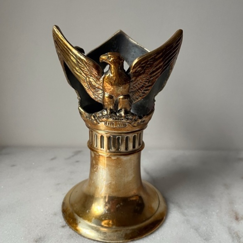 vintage gold plated American Eagles heavy candleholders Eagle detailing 6.5”